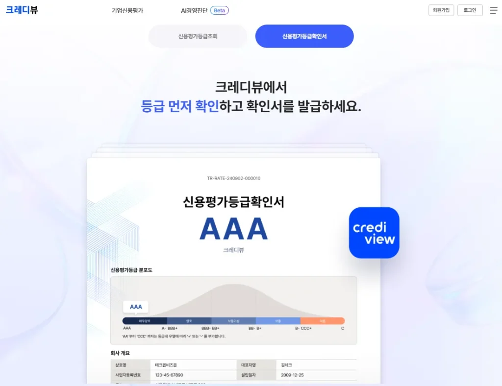 크레디뷰 신용등급평가확인서